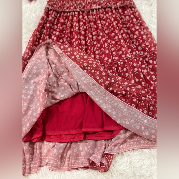 Max Studio Boho Floral Prairie Western Midi Dress Red Smock Flowy Tiered Women S - Picture 4 of 12